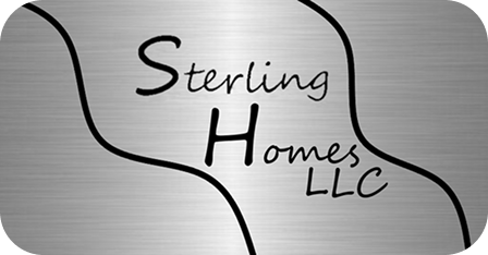 Sterling Homes LLC logo on metallic background.
