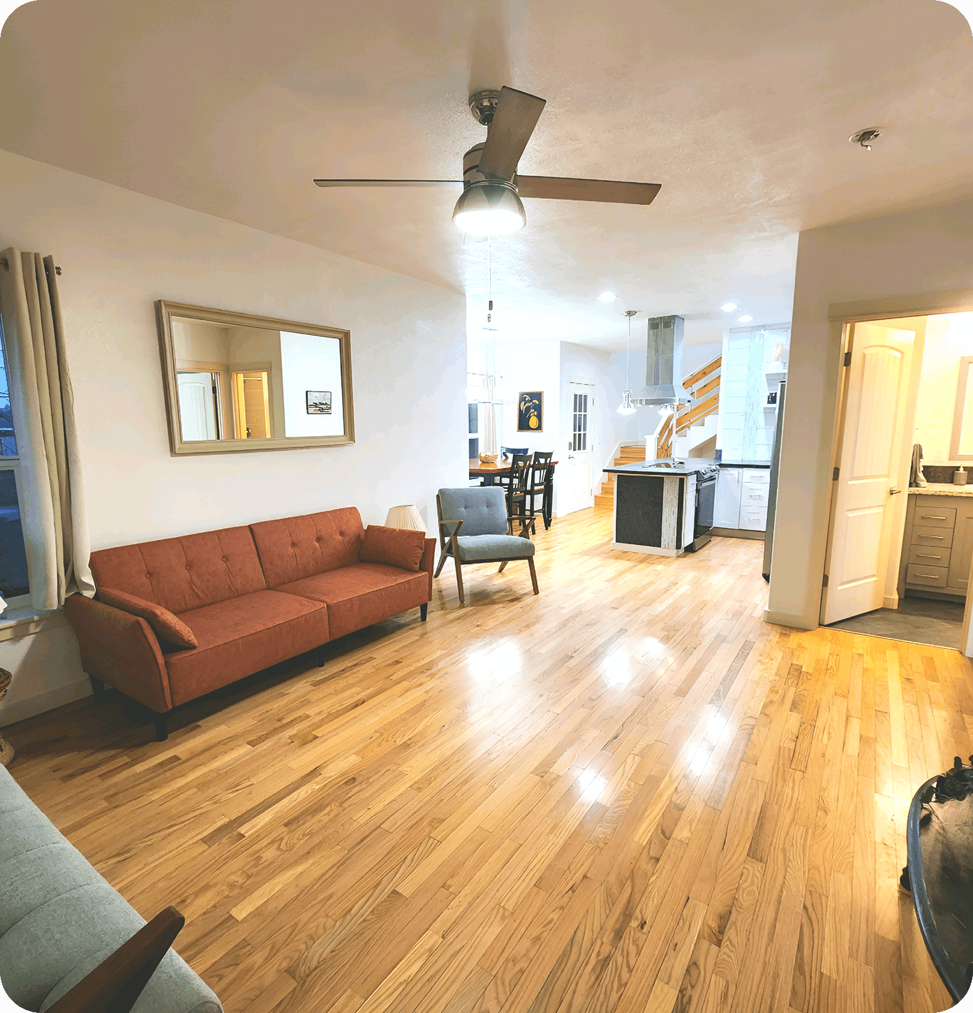 Open living room with hardwood floors.